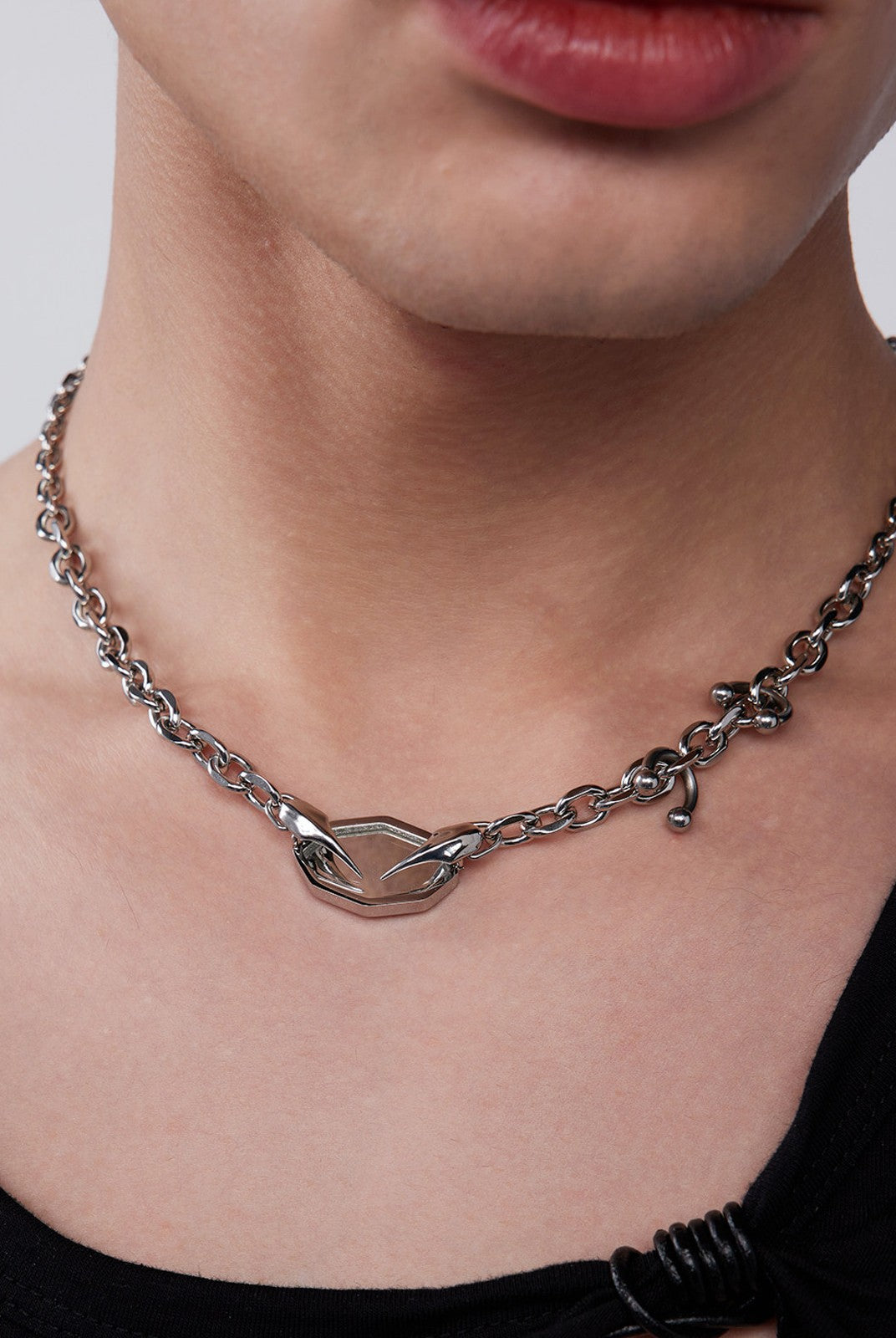 BLACKHEAD Panic Mirror Pendant Necklace in Silver - On Male Model