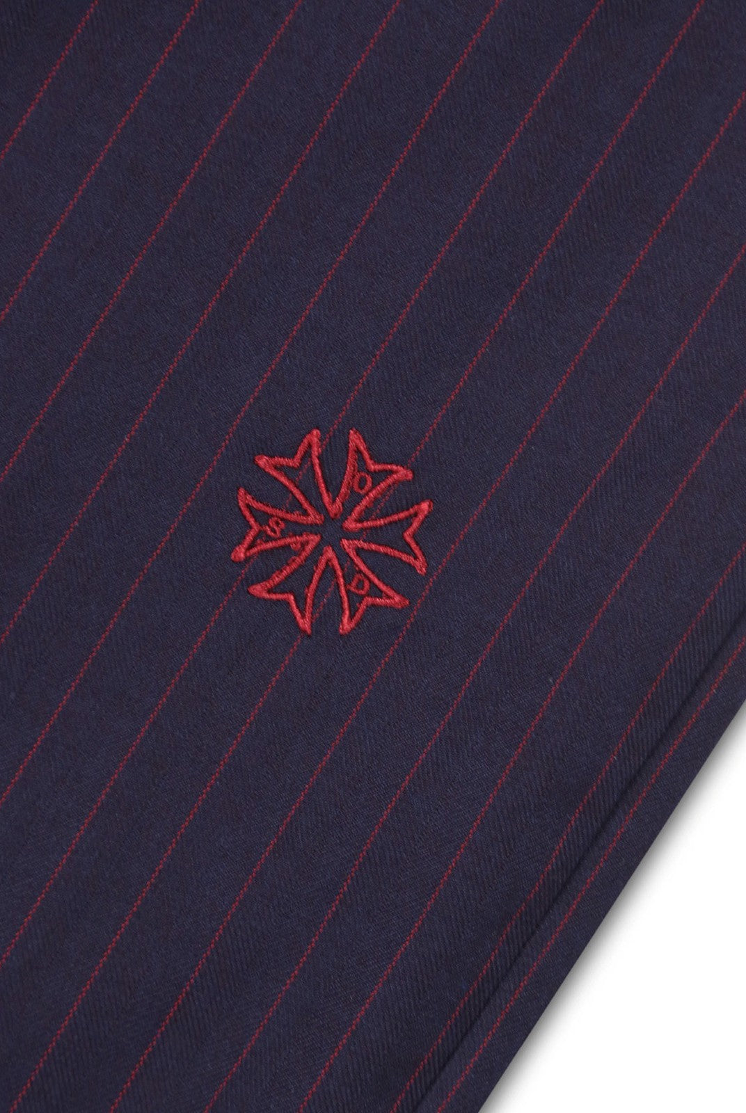 SOD Melvins Embroidered Pinstripe Trousers in Navy Blue - Detail