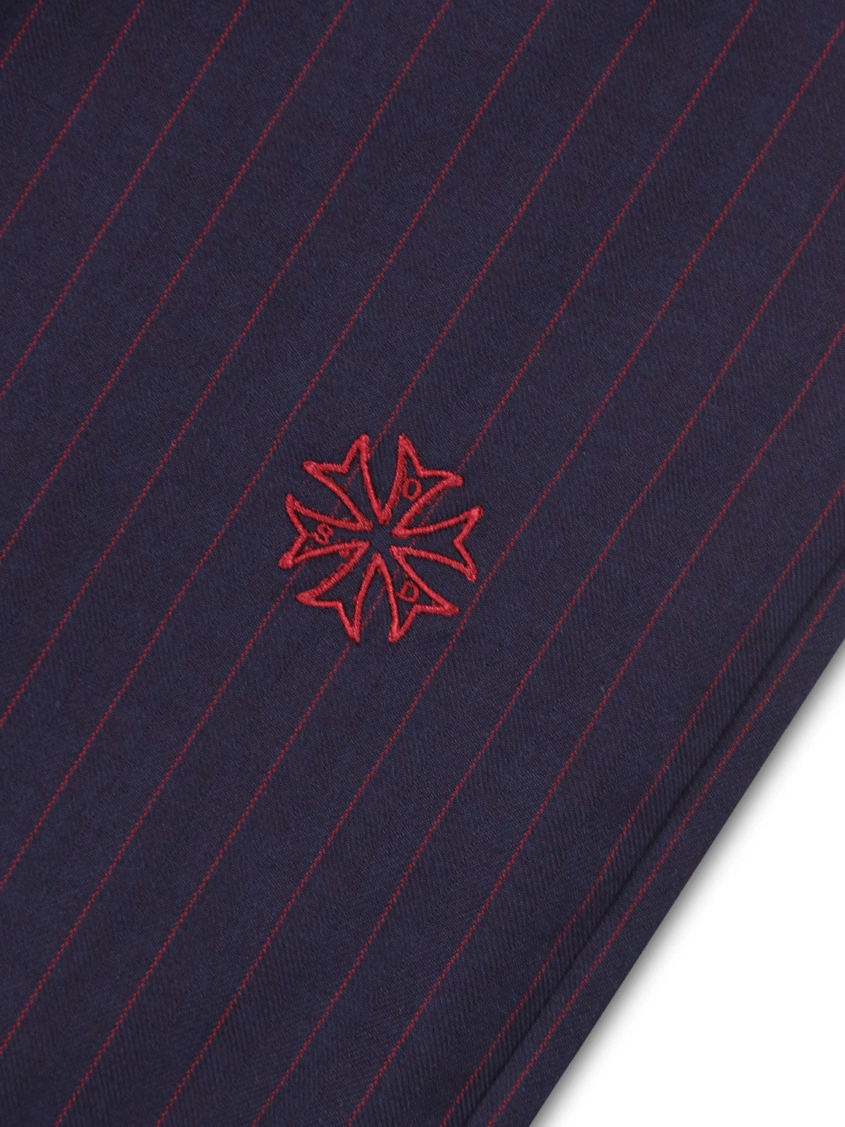 SOD Melvins Embroidered Pinstripe Trousers in Navy Blue - Detail