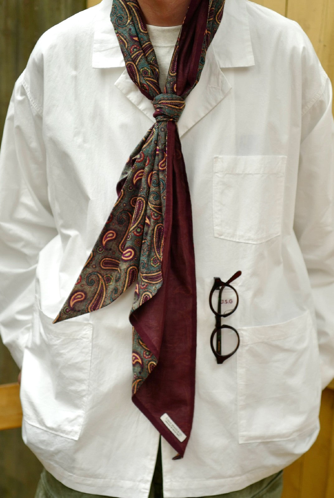 USAGE Cotton Workwear Shirt Jacket in White - On Male Model