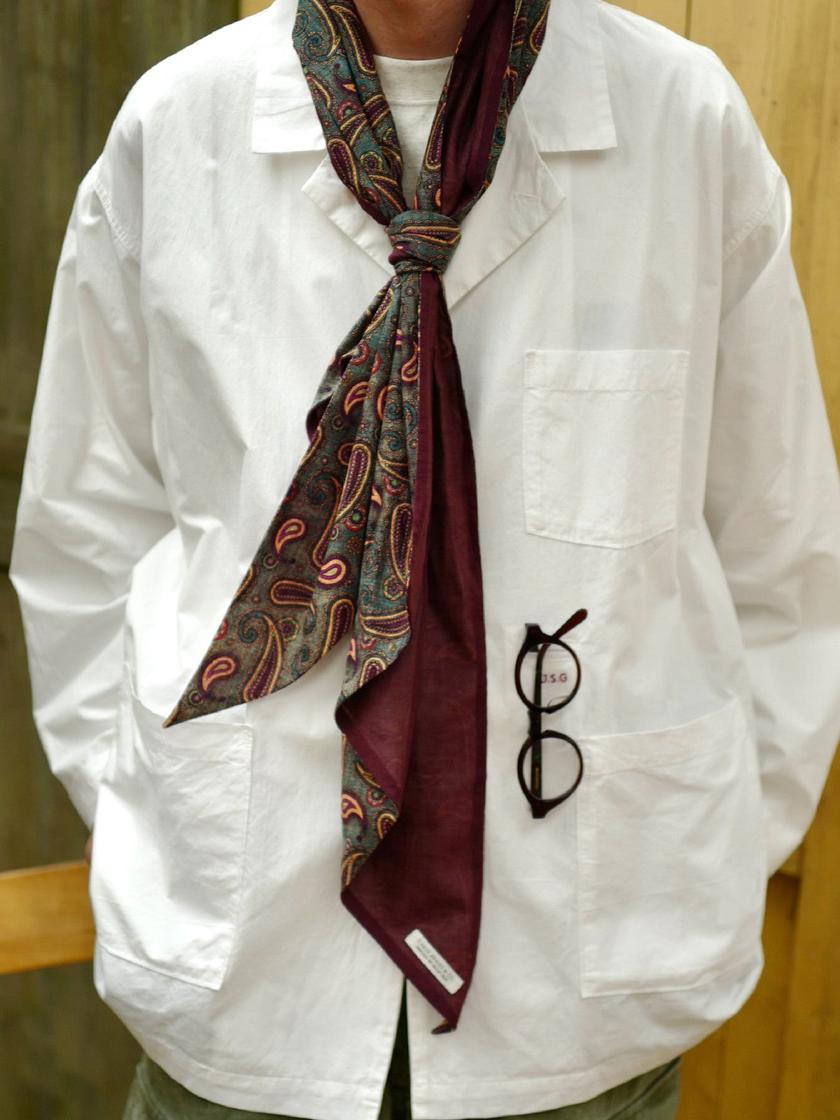 USAGE Cotton Workwear Shirt Jacket in White - On Male Model