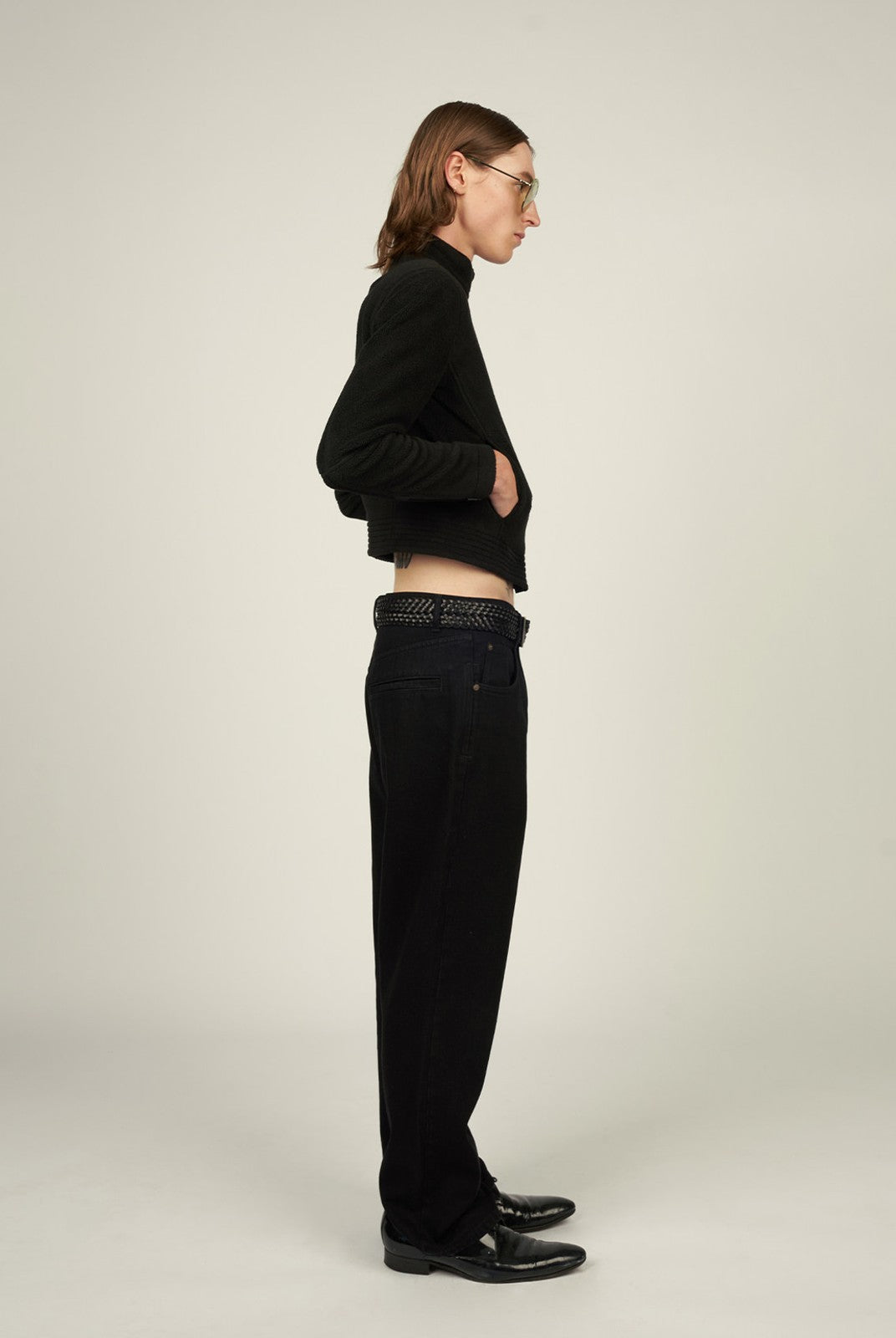 FaxCopyExpress Detachable Pad Cropped Fleece Jacket in Black - On Model