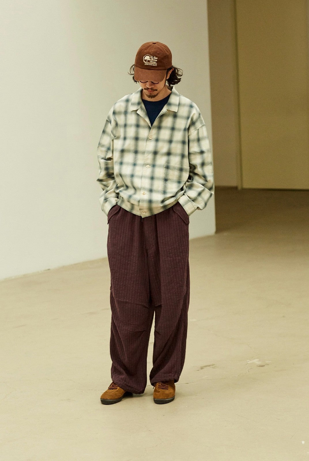 USAGE Gradient Plaid Cotton Blouson in Off-White - On Male Model