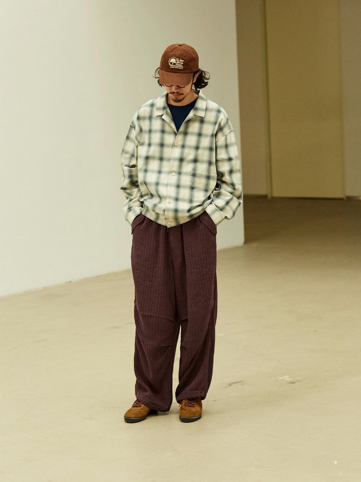 USAGE Gradient Plaid Cotton Blouson in Off-White - On Male Model