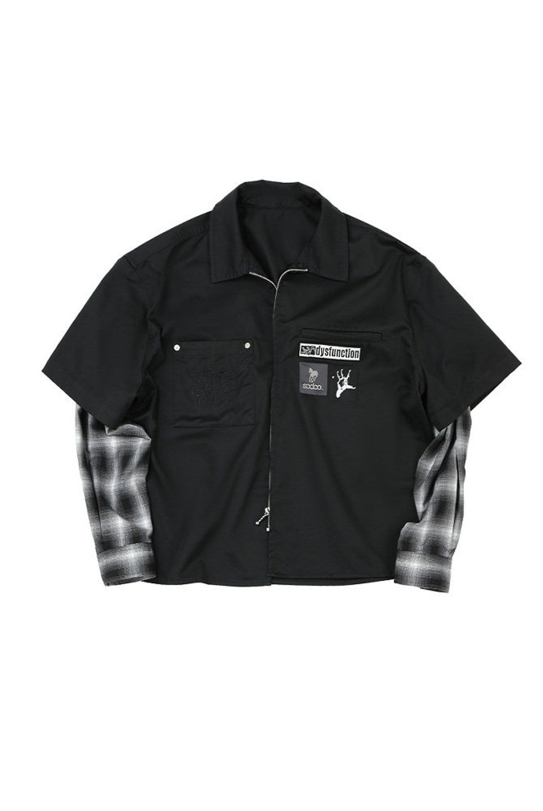 SOD Layered Sleeve Zip Up Shirt Jacket in Black