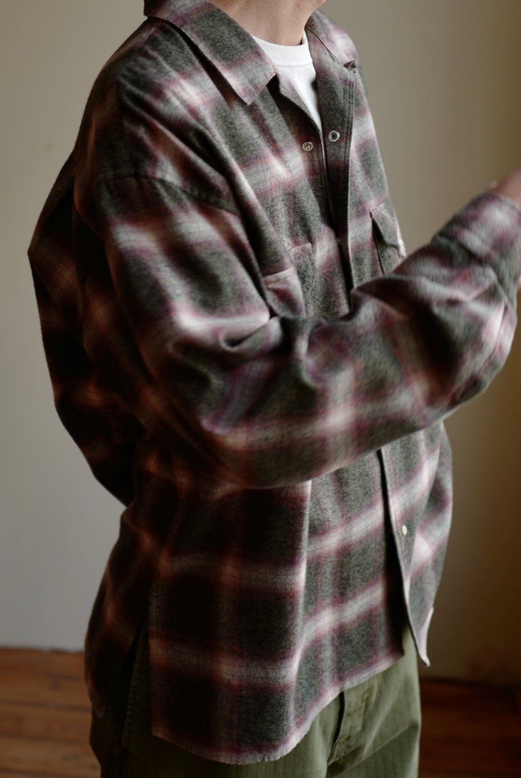USAGE Brushed Plaid Western Shirt in Olive - On Male Model
