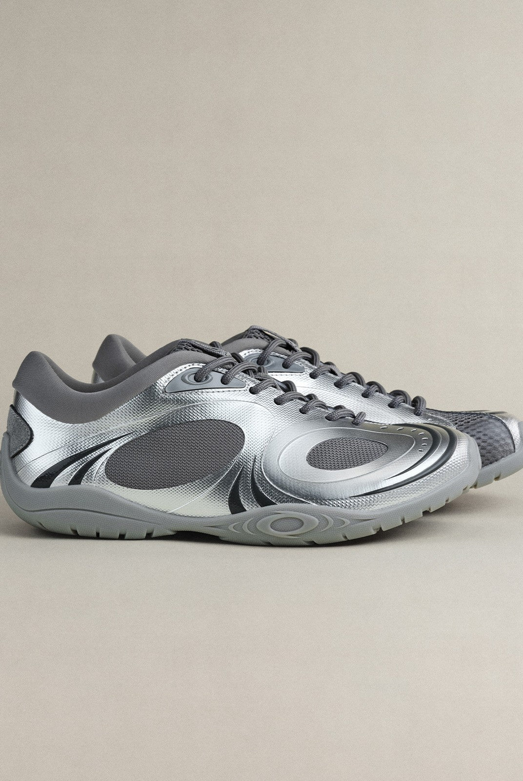 OLDORDER Metallic Chunky Track Sneakers in Silver