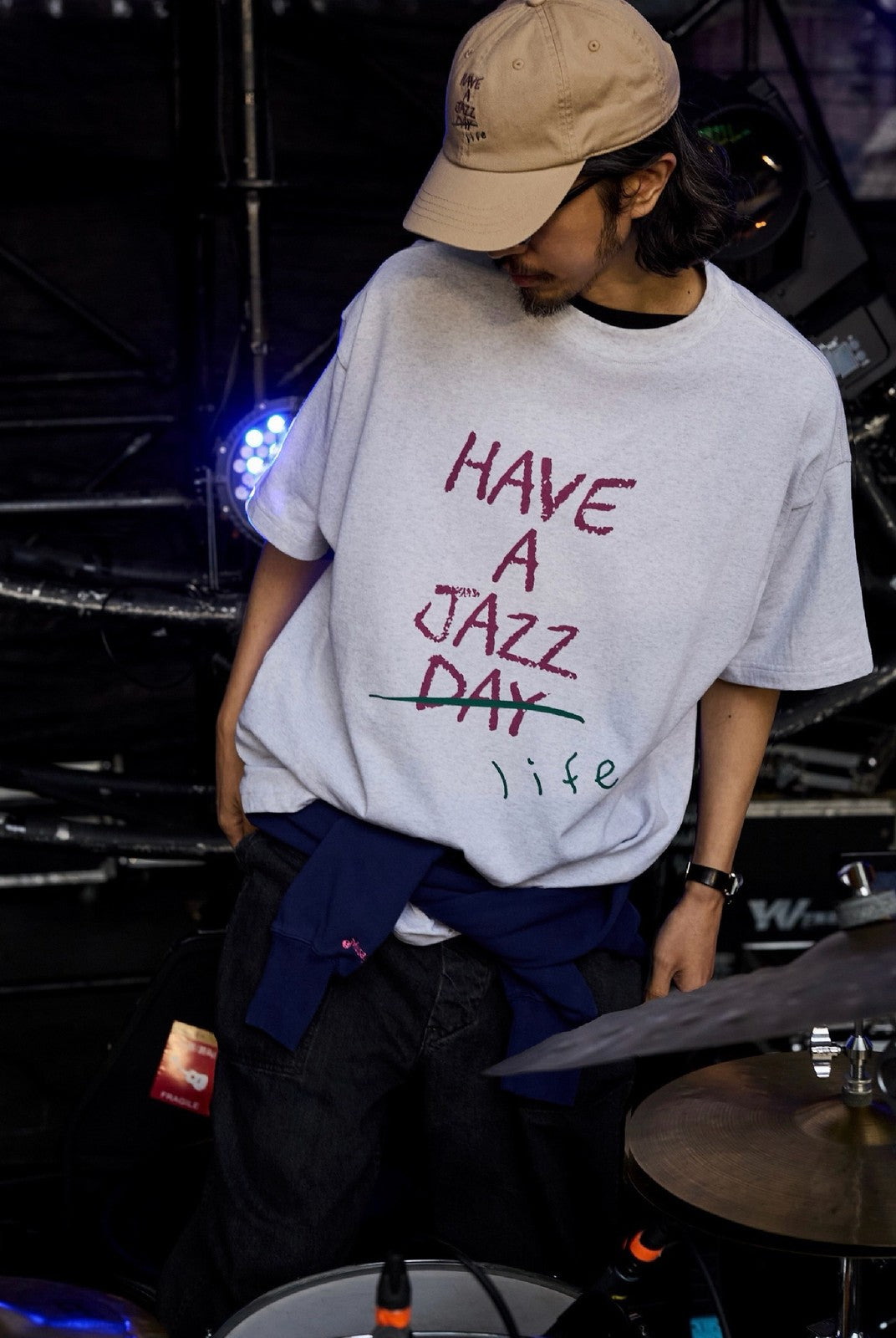 USAGE JZ Festival Graphic Cotton T Shirt in Heather Gray - On Male Model
