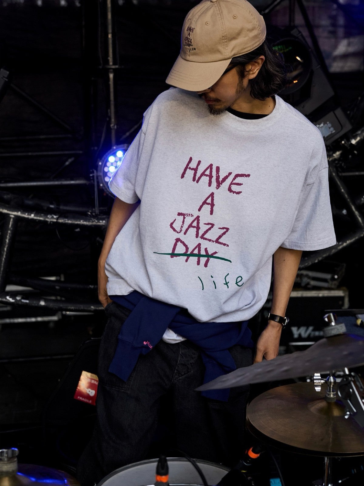 USAGE JZ Festival Graphic Cotton T Shirt in Heather Gray - On Male Model