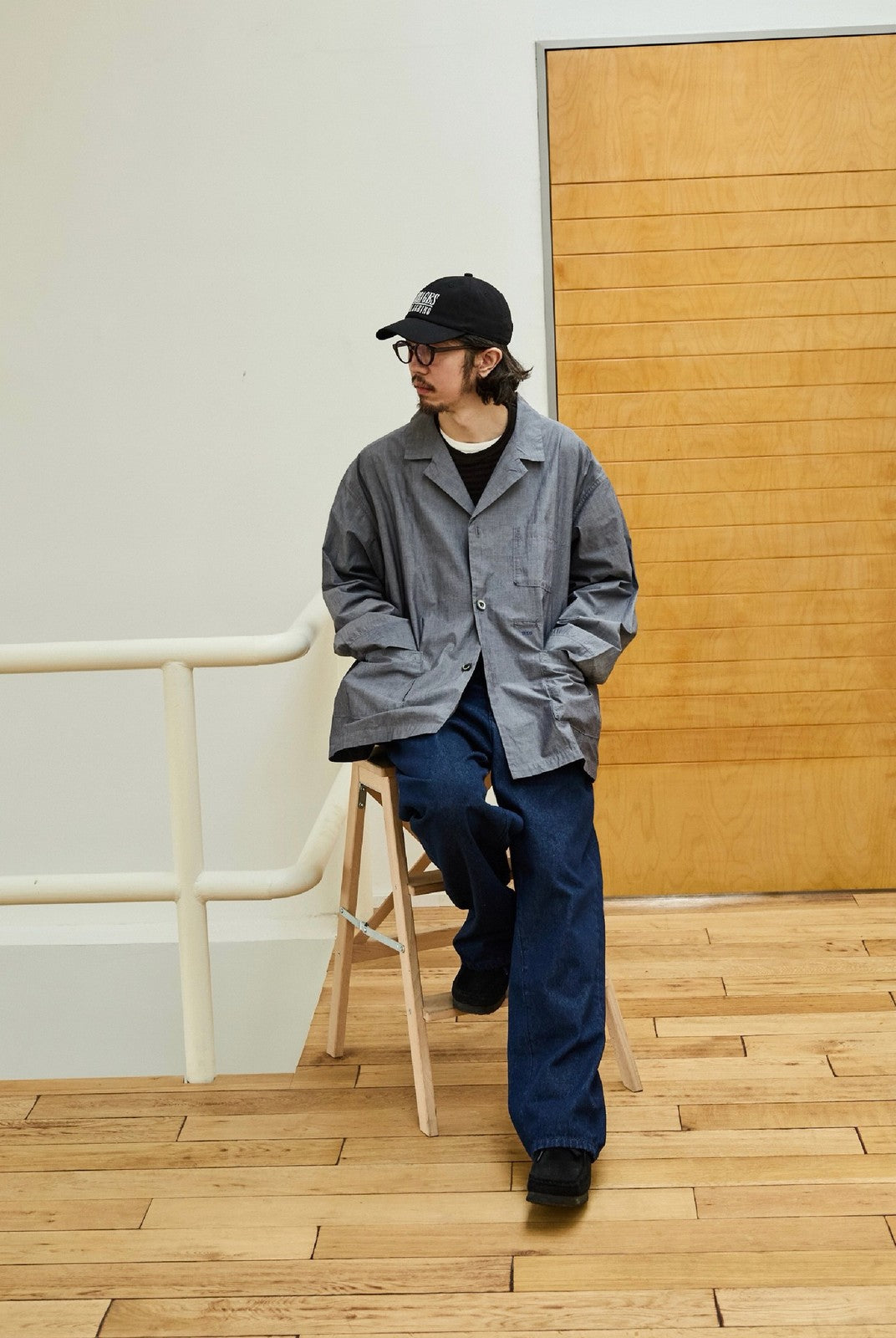 USAGE Cotton Workwear Shirt Jacket in Gray - On Male Model
