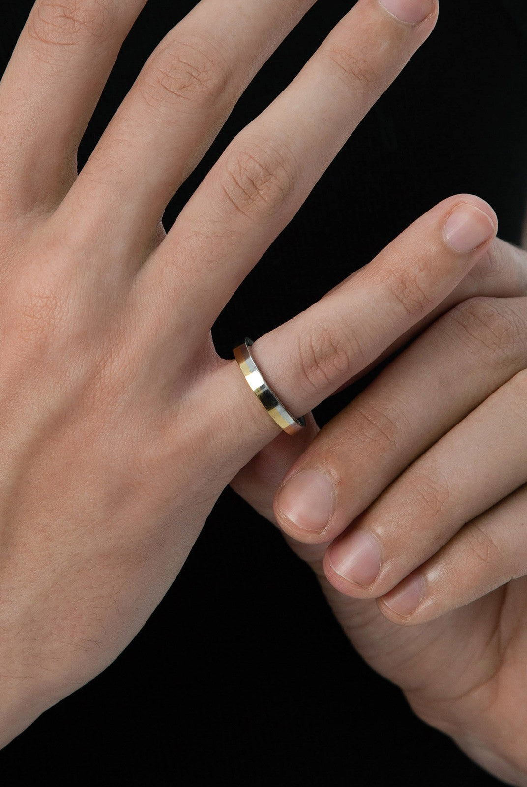 BLACKHEAD Two Tone Engraved Steel Ring in Yellow - On Model