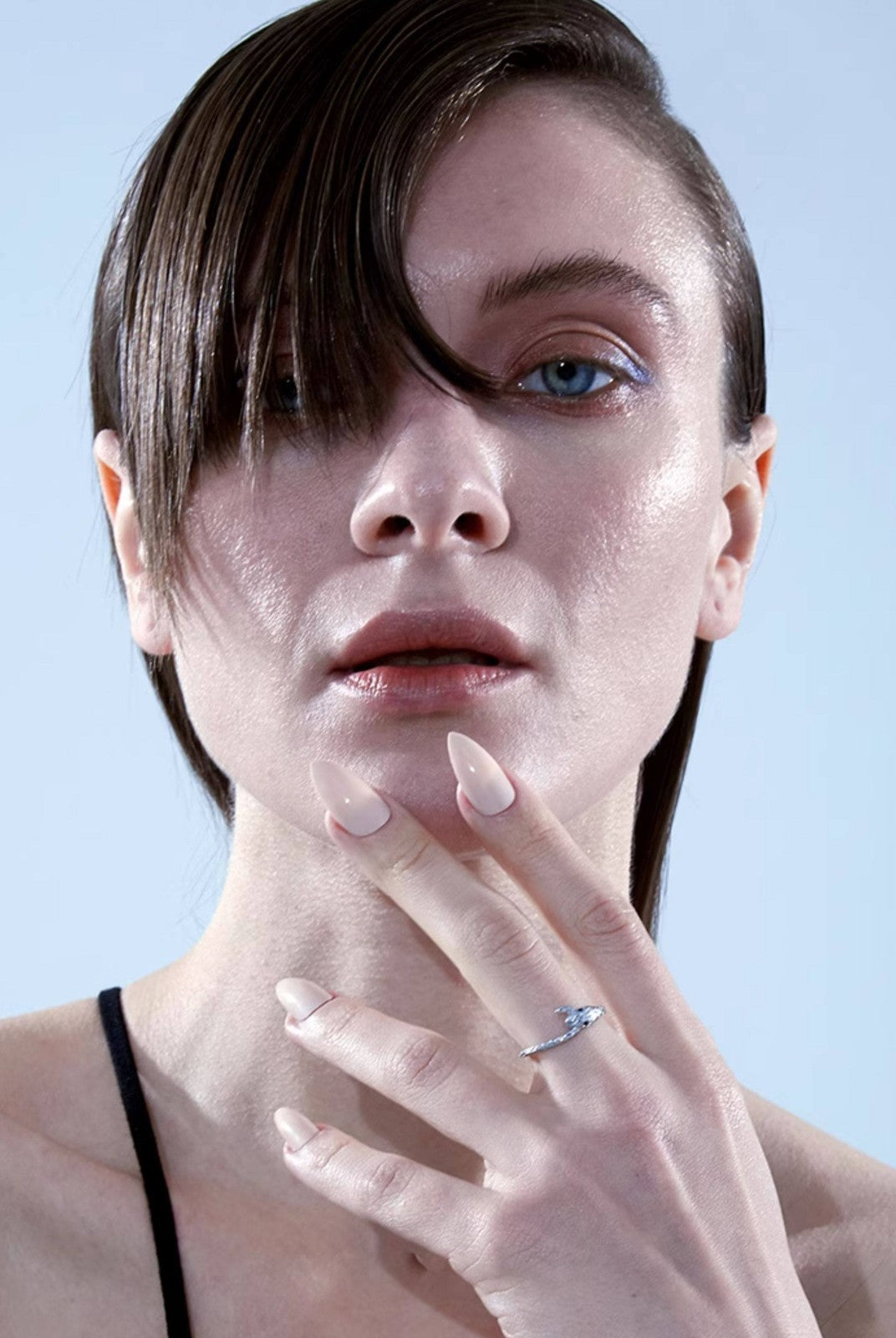 BLACKHEAD Serpentine Steel Rhinestone Ring in Silver - On Female Model