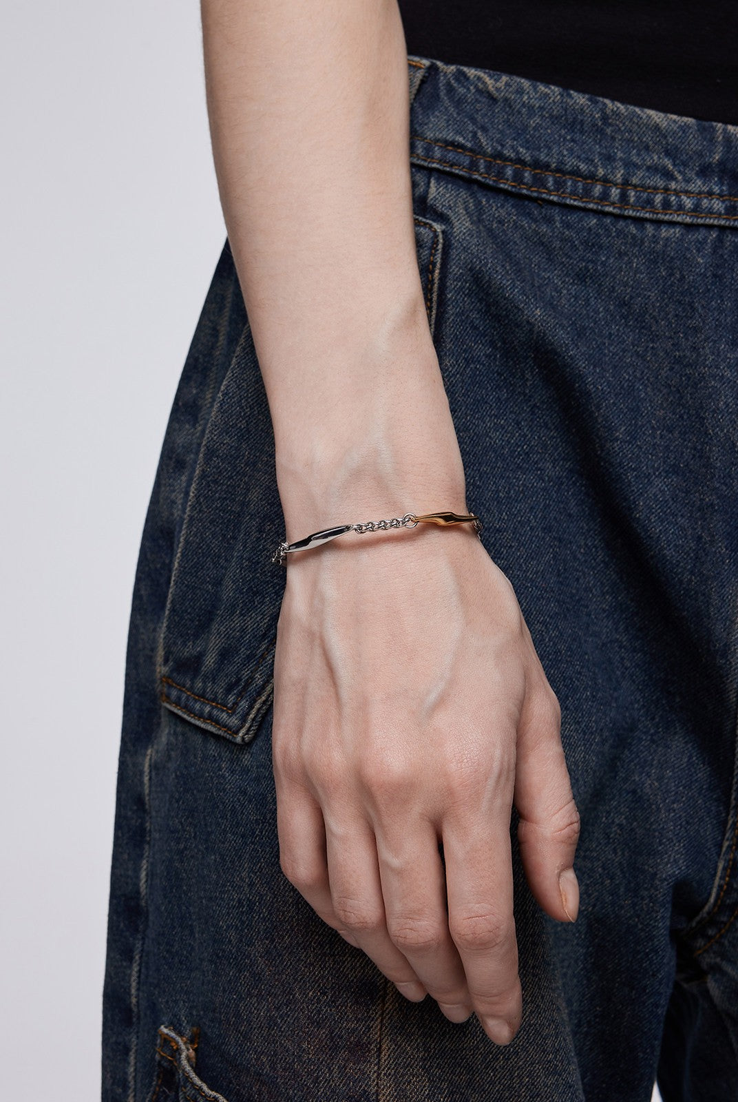 BLACKHEAD Two Tone Spliced Lightning Bracelet in Gold - On Model