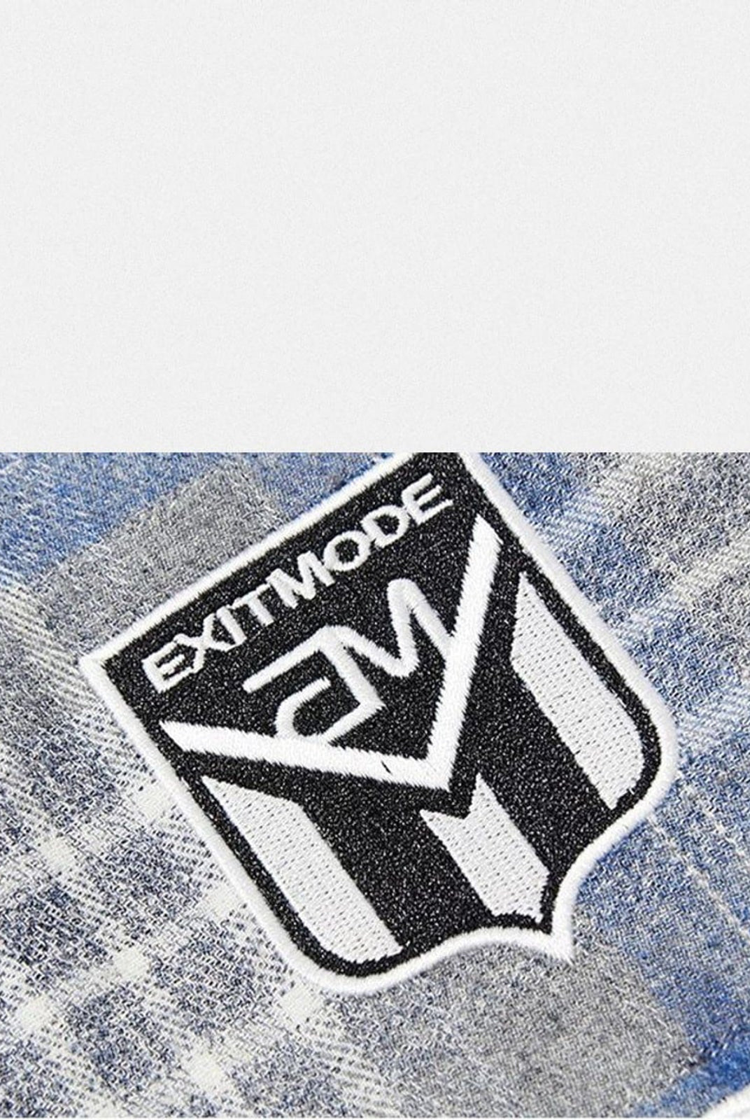 BLINDNOPLAN Paneled Plaid Pullover Hoodie in Blue - Detail