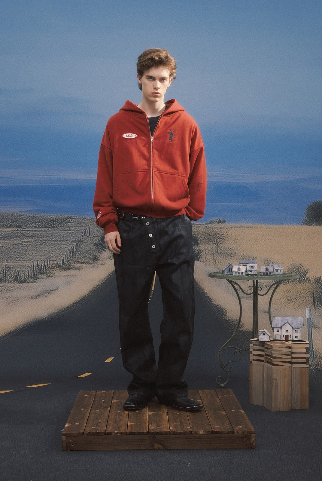 SOD Reversible Rhinestone Zip Hoodie in Red - On Male Model