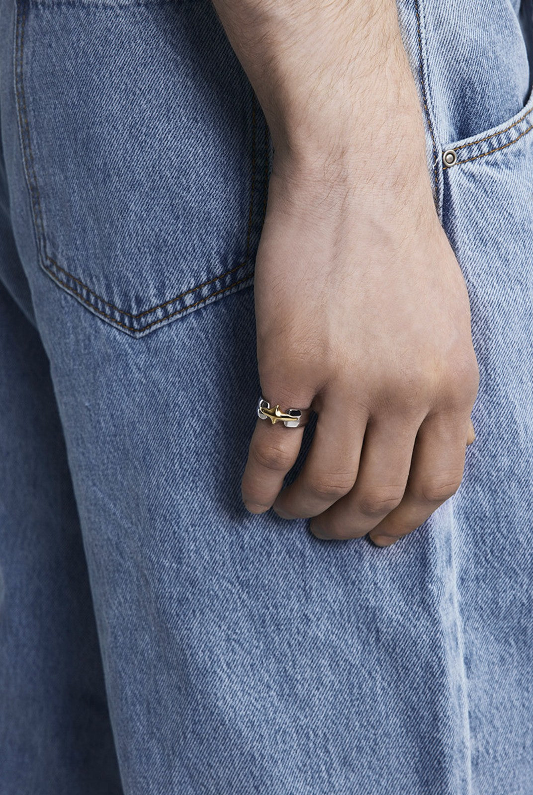 BLACKHEAD Structural Two Tone Star Ring in Gold - On Male Model