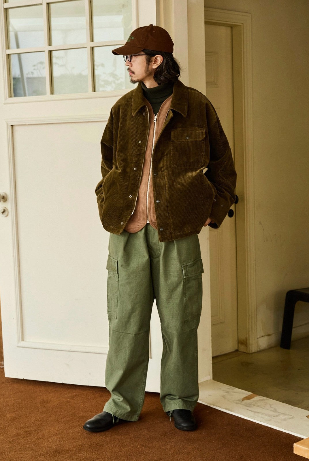 USAGE Wide Wale Corduroy Deck Jacket in Brown - On Male Model