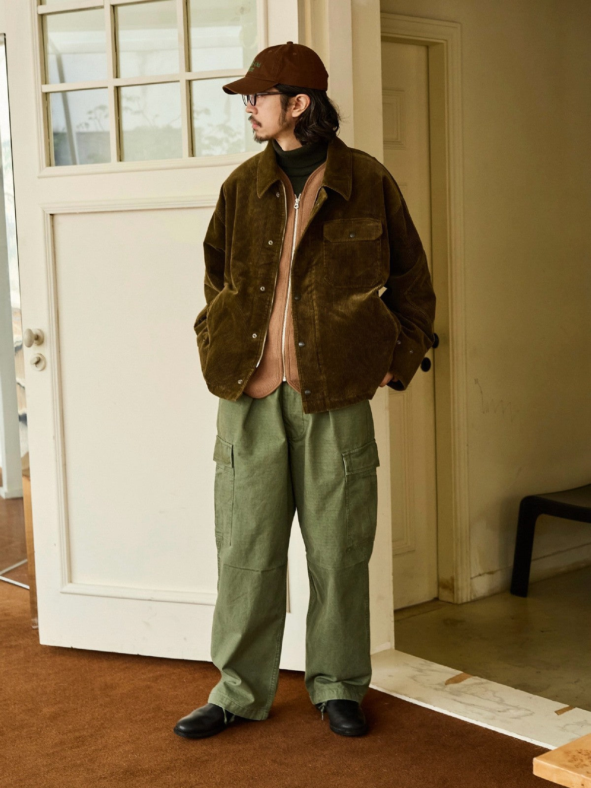 USAGE Wide Wale Corduroy Deck Jacket in Brown - On Male Model