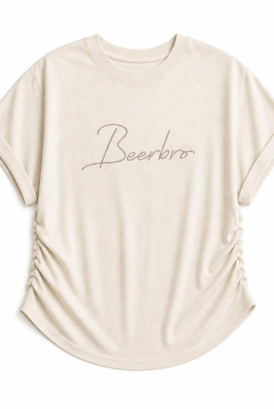 Mingstreet ASC launch still-life | BEERBRO | Embroidered Tencel Cinched Tee | Cream | crumple_regen_confirmed_2026-06-25