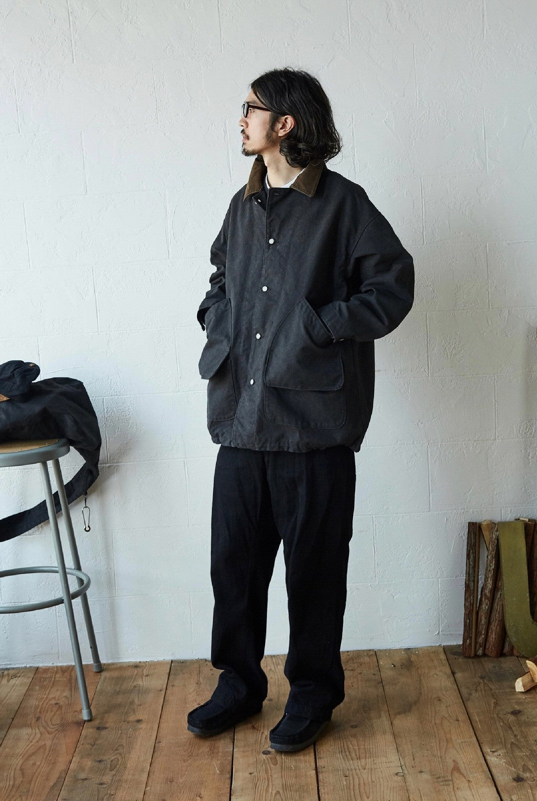 USAGE Heavyweight Canvas Hunting Jacket in Gray - On Male Model