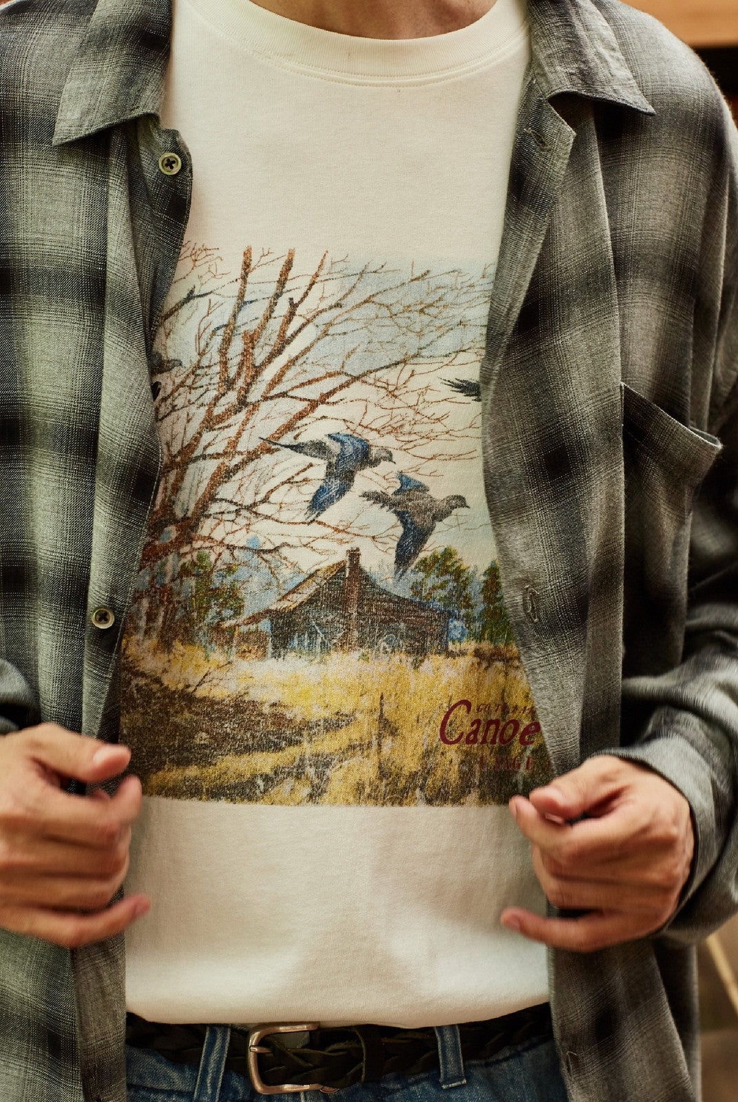 USAGE Canoe Club Graphic Cotton T Shirt in White - On Male Model