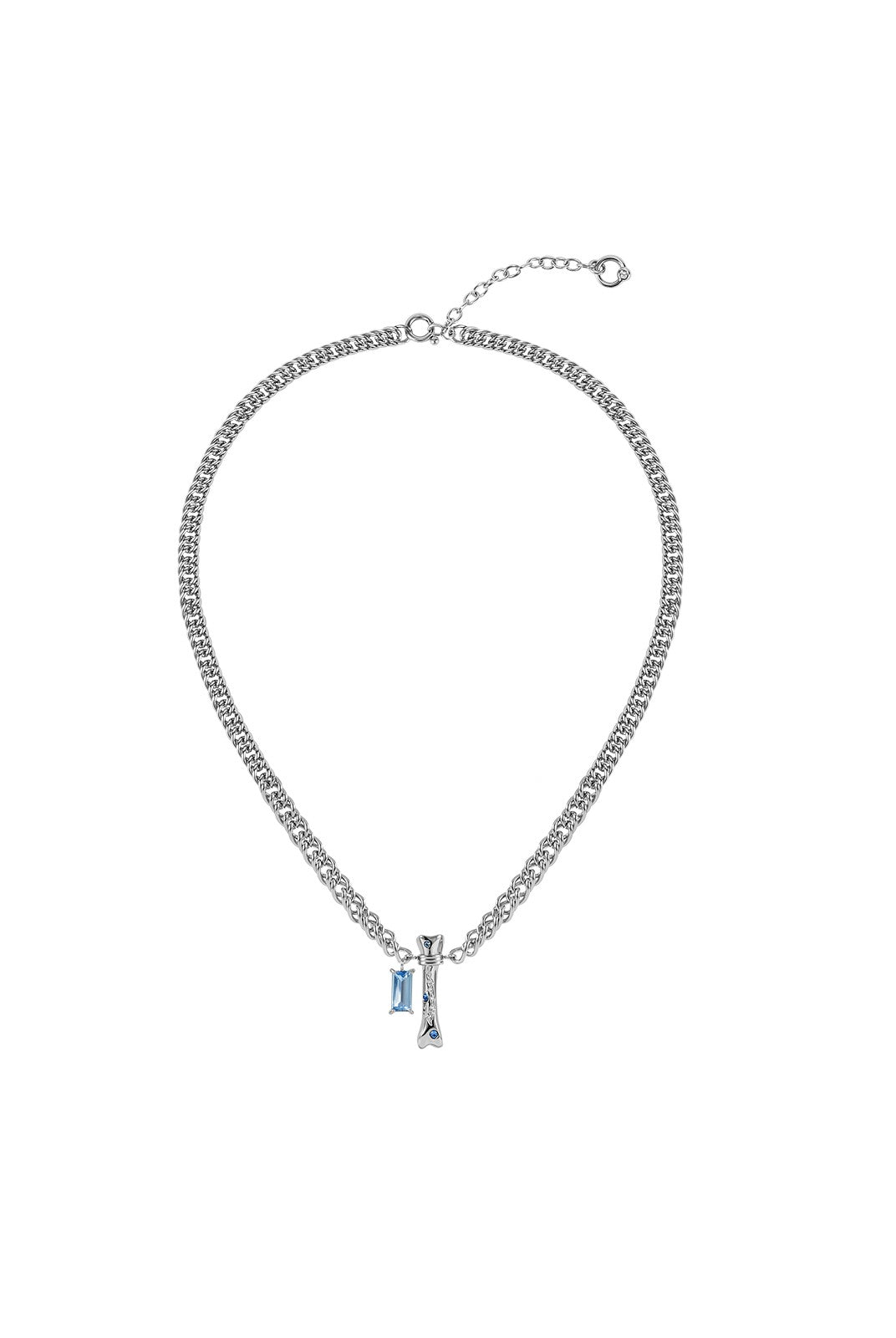 BLACKHEAD Blue Rhinestone Bone Necklace in Silver