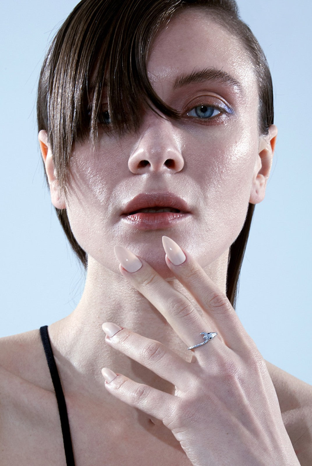 BLACKHEAD Serpentine Steel Rhinestone Ring in Silver - On Female Model