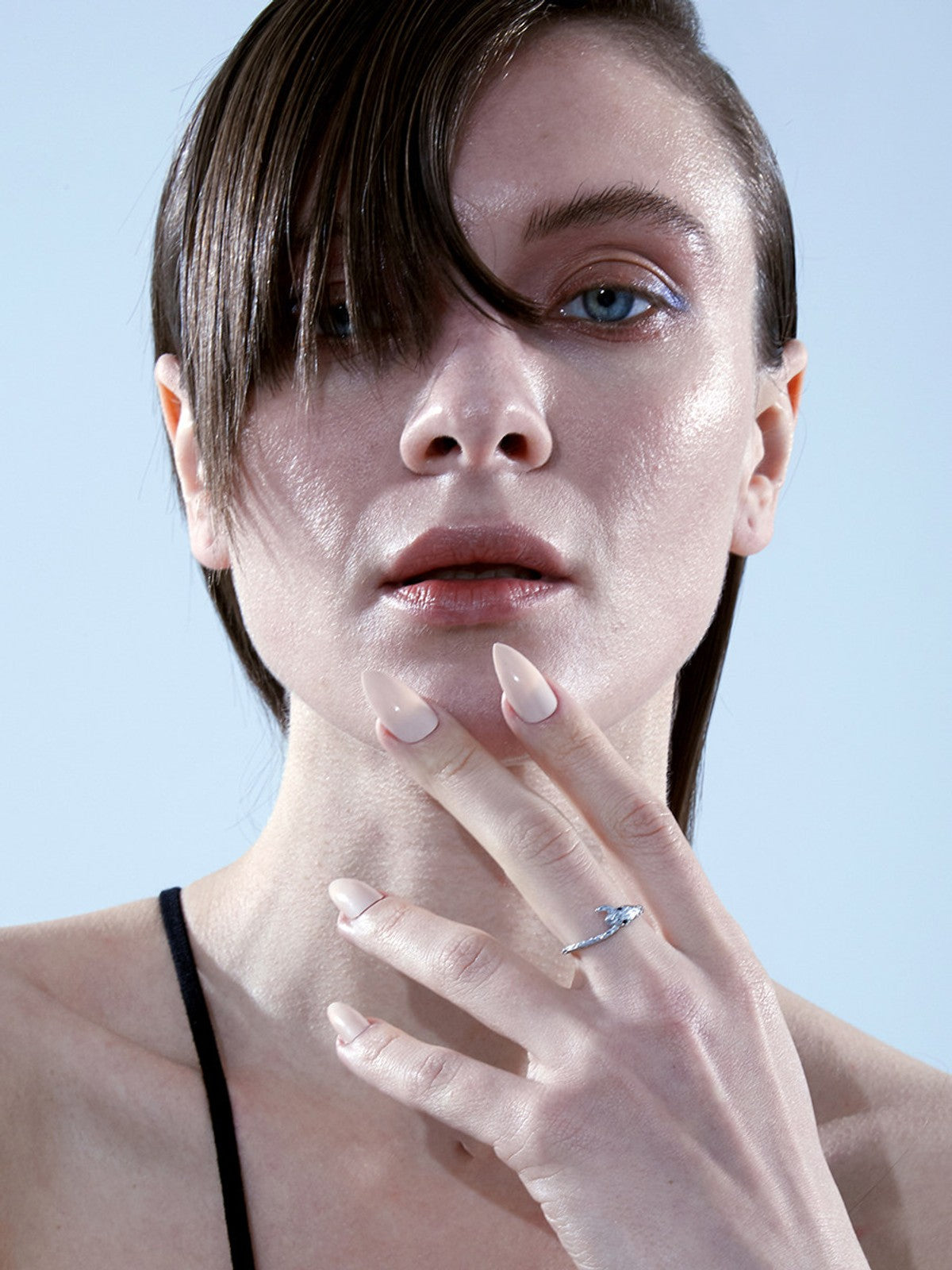 BLACKHEAD Serpentine Steel Rhinestone Ring in Silver - On Female Model