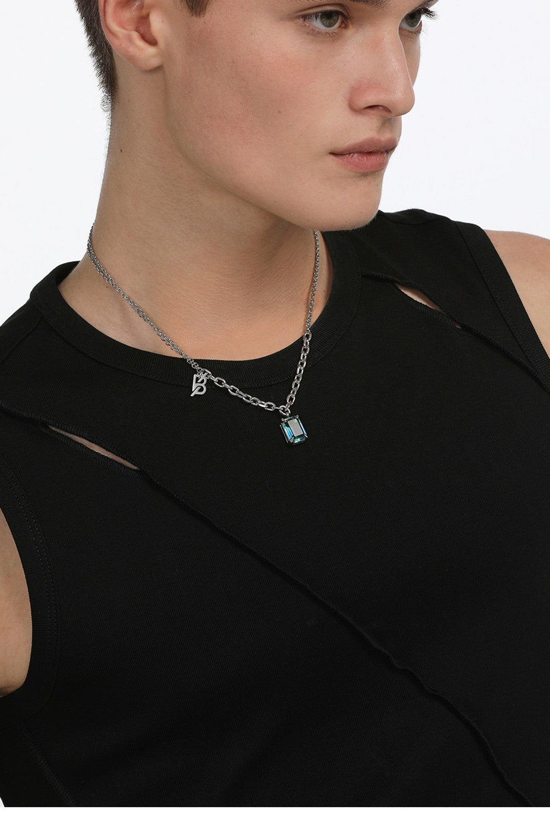 BLACKHEAD Gradient Tourmaline Pendant Necklace in Silver - On Male Model