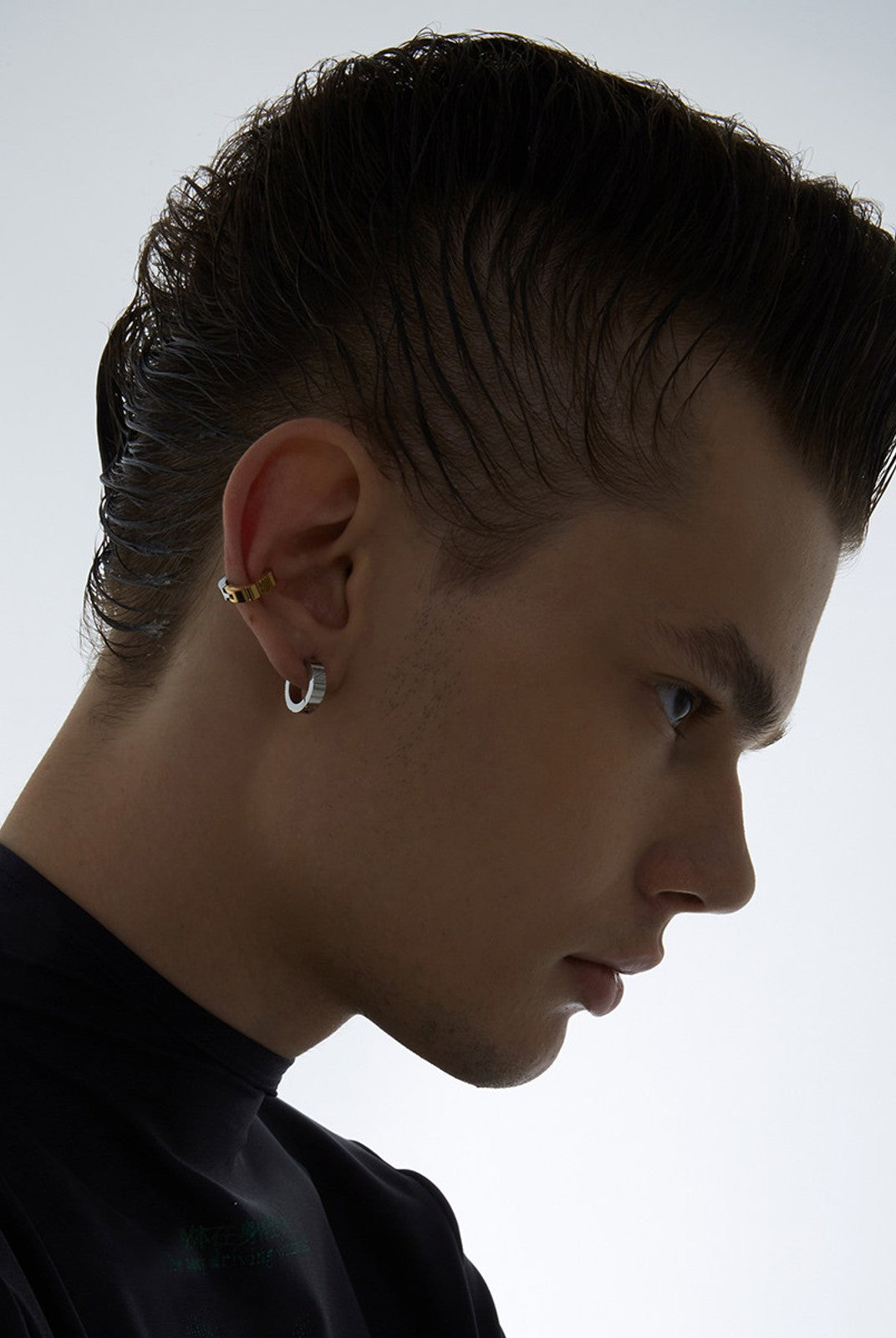 BLACKHEAD Two Tone Chocolate Block Ear Cuff in Gray - On Male Model