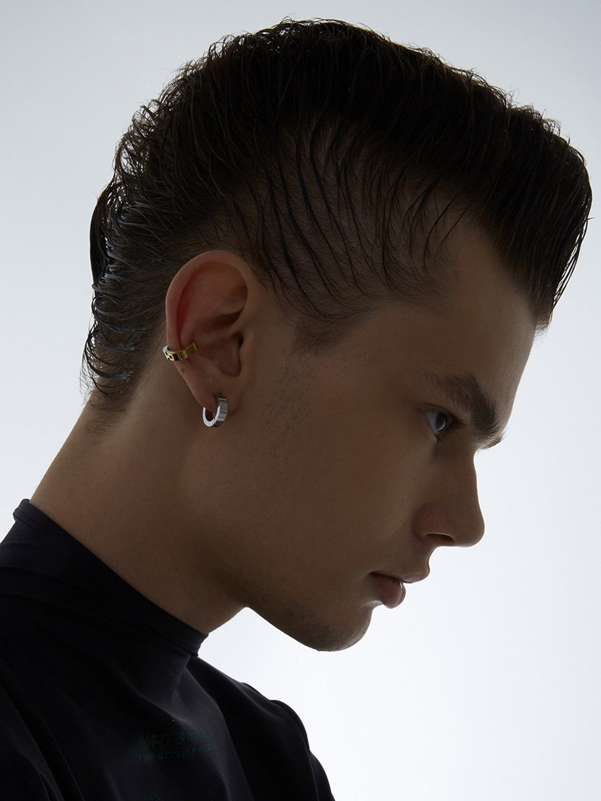 BLACKHEAD Two Tone Chocolate Block Ear Cuff in Gray - On Male Model