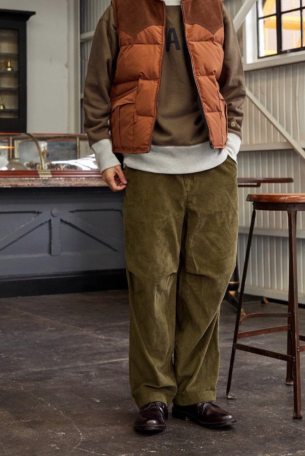 USAGE Graphic Two Tone Cotton Sweatshirt in Brown - On Male Model