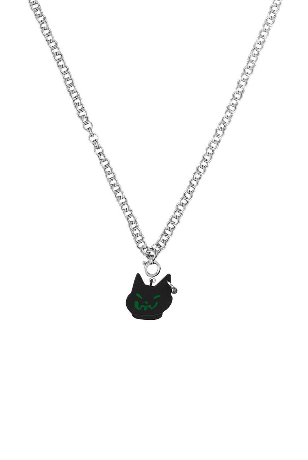 BLACKHEAD Green Eyed Cat Pendant Necklace in Black
