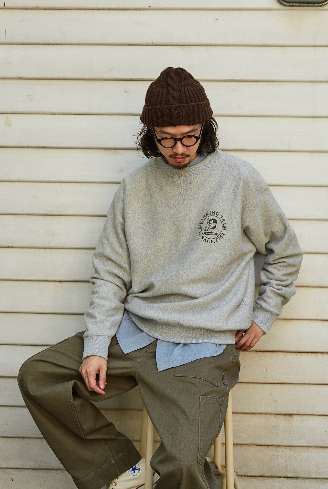 USAGE Reversible Sorona Blend Sweatshirt in Gray - On Male Model