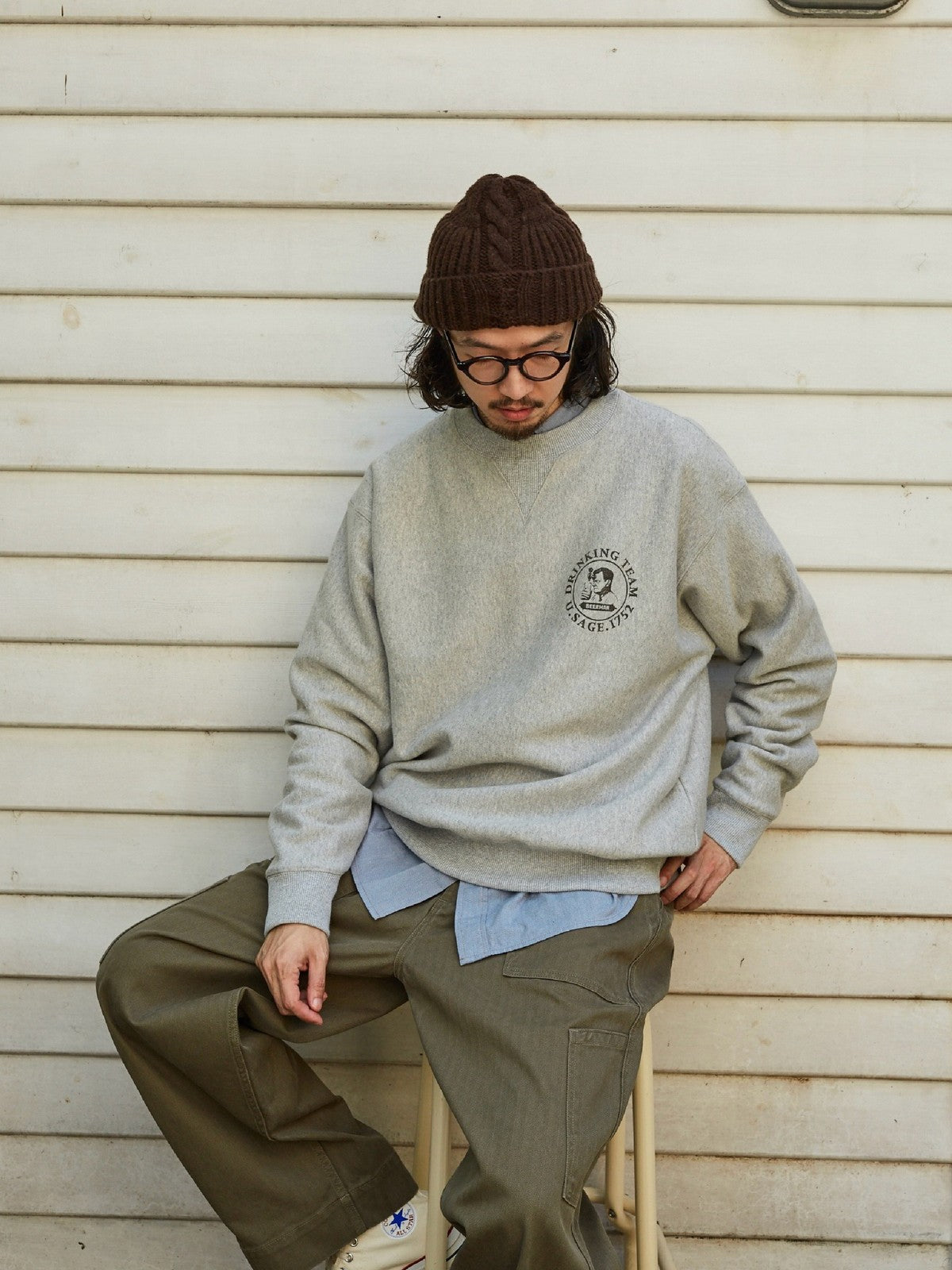 USAGE Reversible Sorona Blend Sweatshirt in Gray - On Male Model
