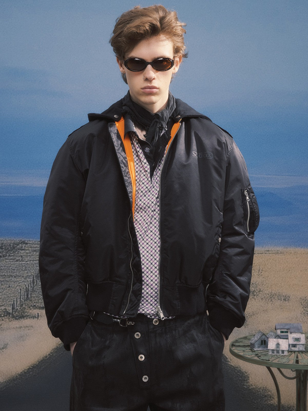 SOD Narcoleptic Hooded Bomber Jacket in Black - On Male Model