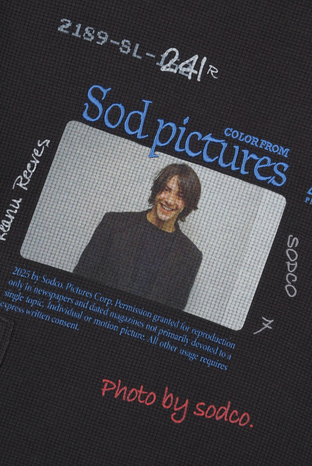 SOD Keanu Graphic Waffle Knit Top in Gray - Detail