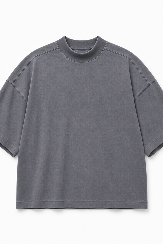 Mingstreet ASC launch still-life | D5ove | Boxy Mock Neck Cotton T Shirt | Gray | crumple_regen_confirmed_2026-06-25