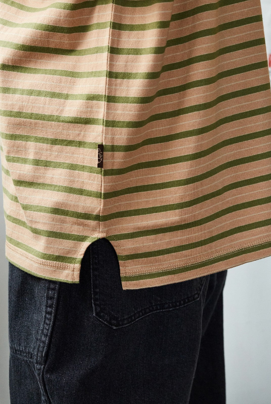USAGE Retro Striped Cotton T Shirt in Pink - On Model