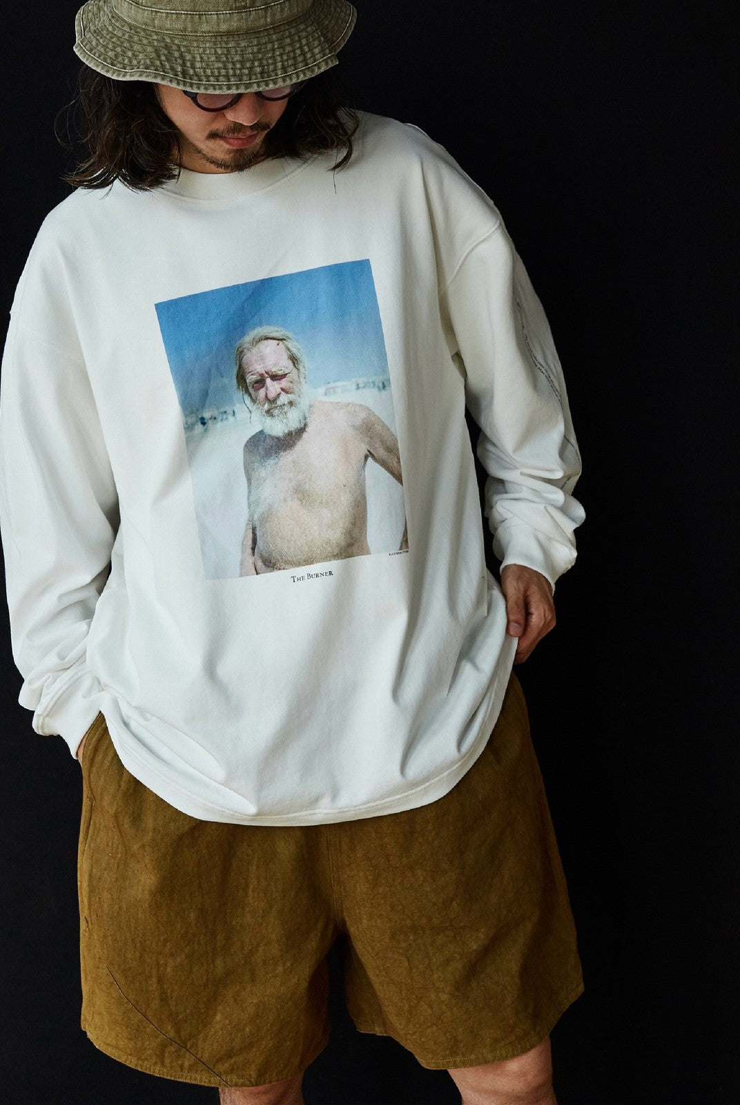 USAGE Vintage Photo Print Cotton T Shirt in White - On Male Model