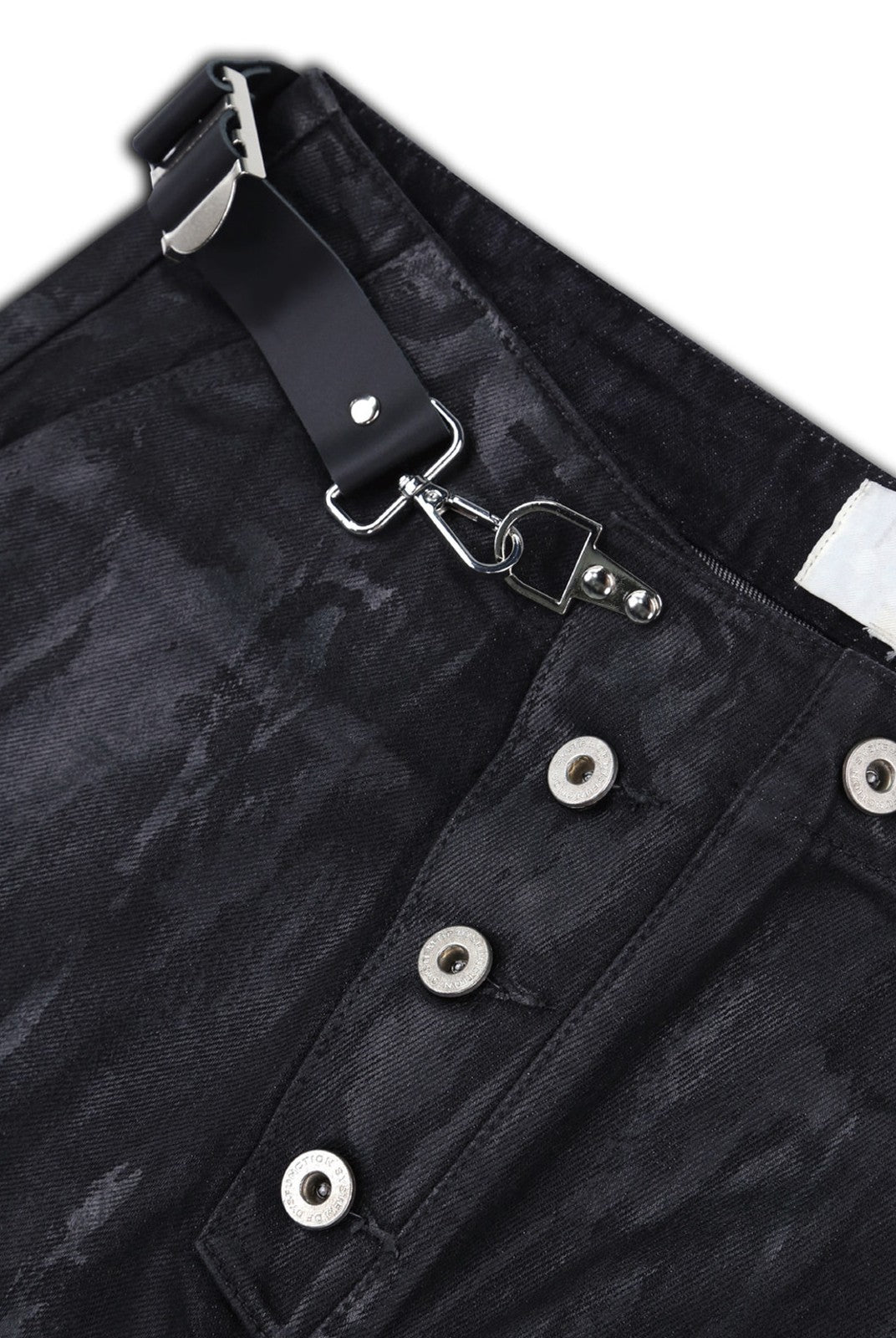 SOD Waxed Leather Buckle Jeans in Black - Detail
