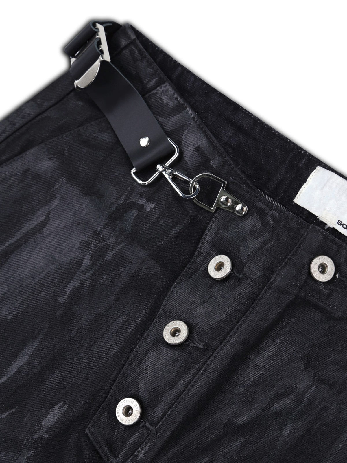 SOD Waxed Leather Buckle Jeans in Black - Detail