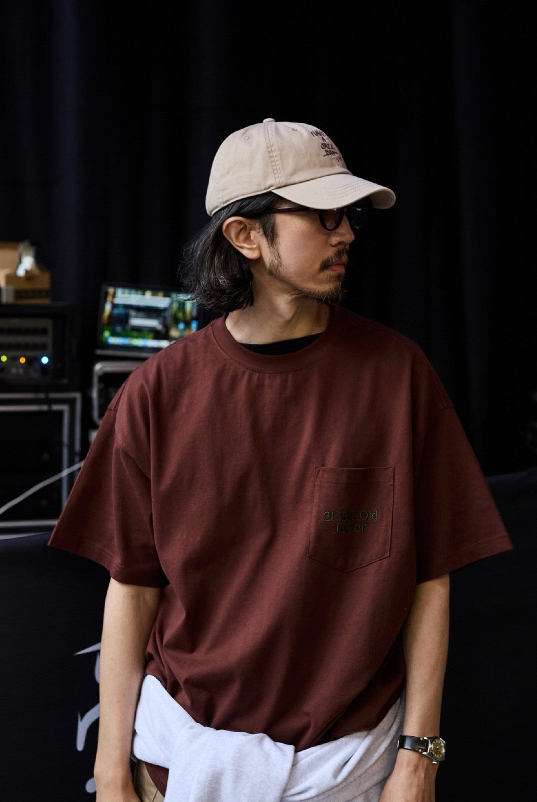 USAGE JZ Festival Graphic Cotton T Shirt in Brown - On Male Model