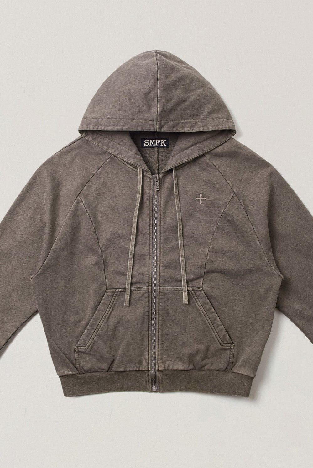 SMFK Washed Cotton Zip Up Hoodie in Dark Gray