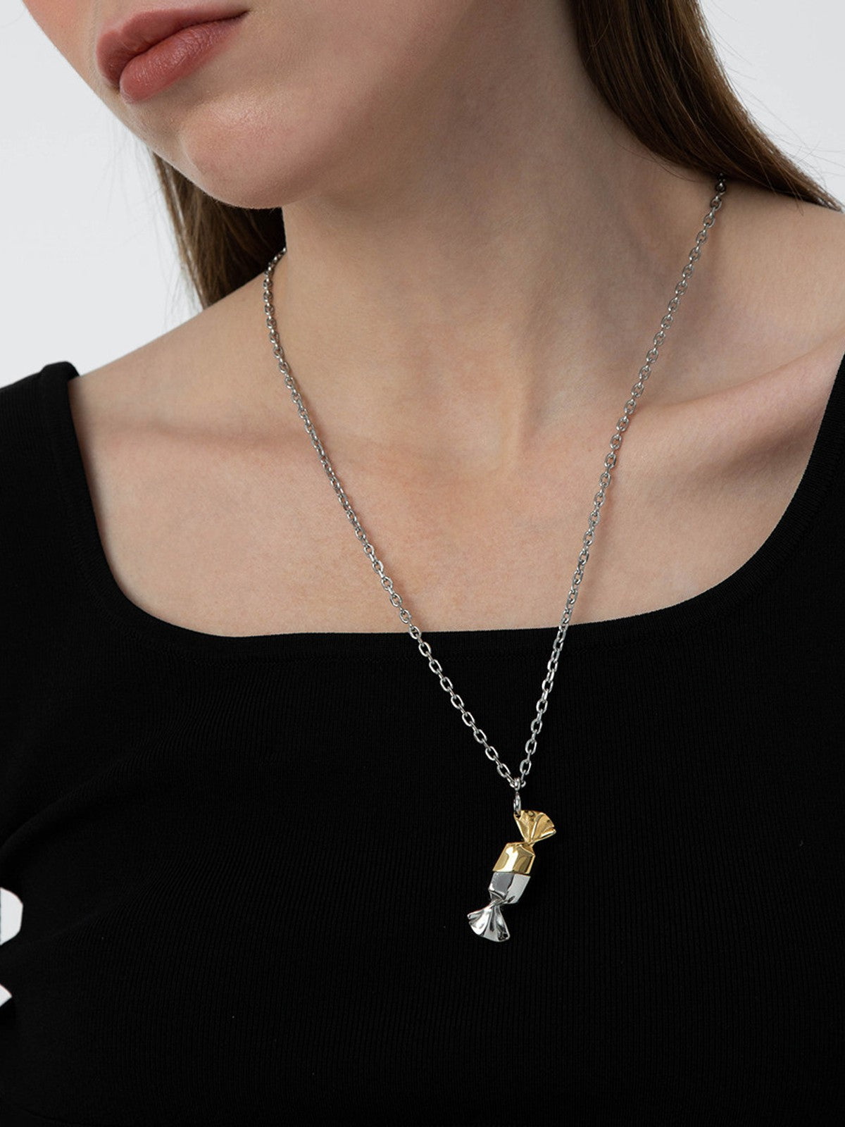 BLACKHEAD Magnetic Candy Pendant Necklace in Gold - On Female Model