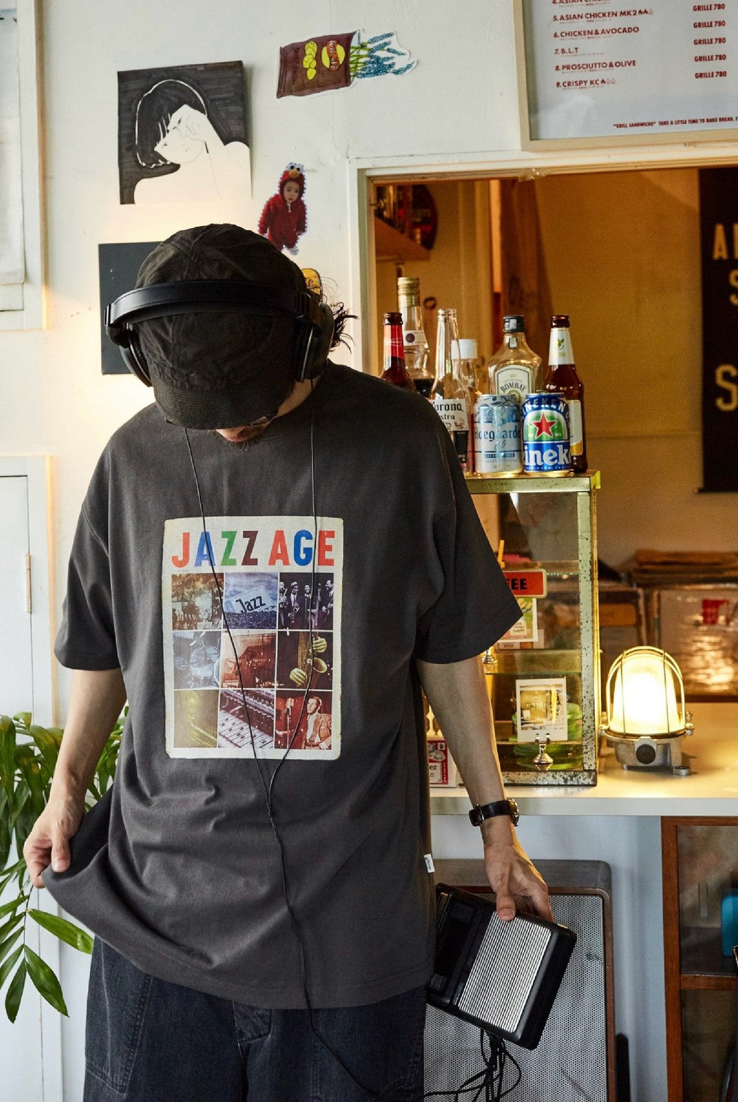 USAGE Heavyweight Graphic Cotton T Shirt in Dark Gray - On Model