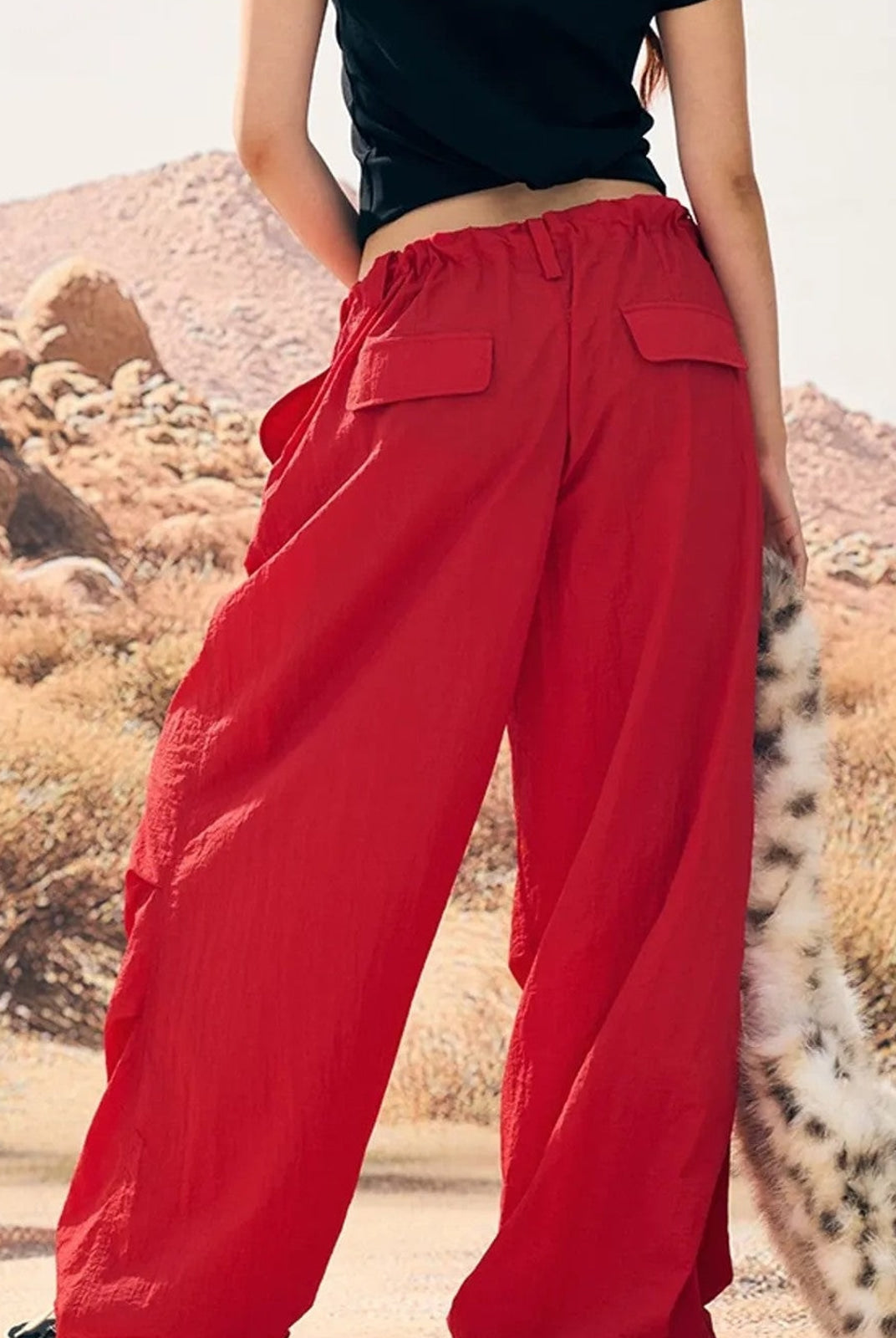 BeerBro Lightweight Parachute Pants in Red - On Female Model