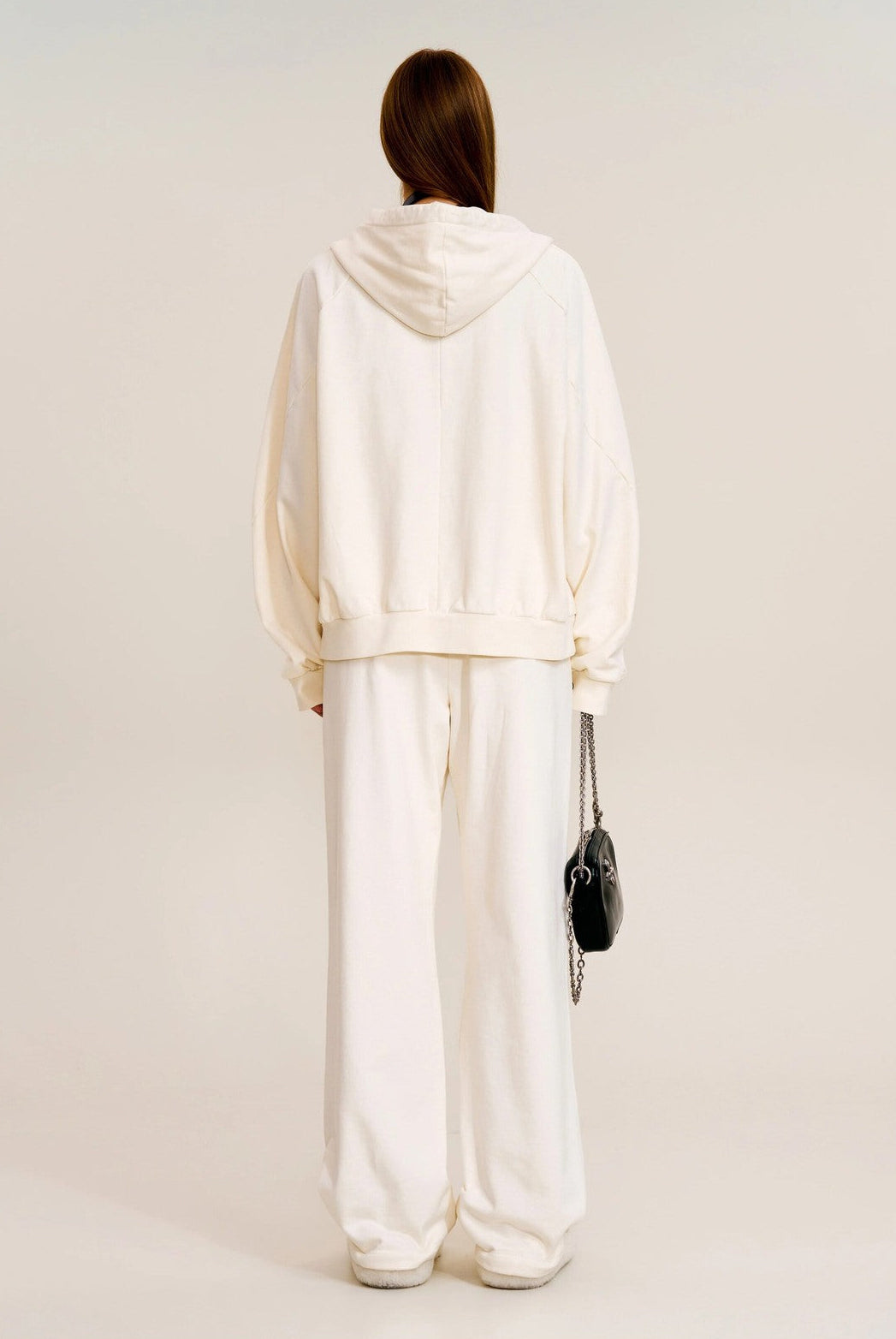 SMFK Washed Cotton Zip Up Hoodie in White - On Model