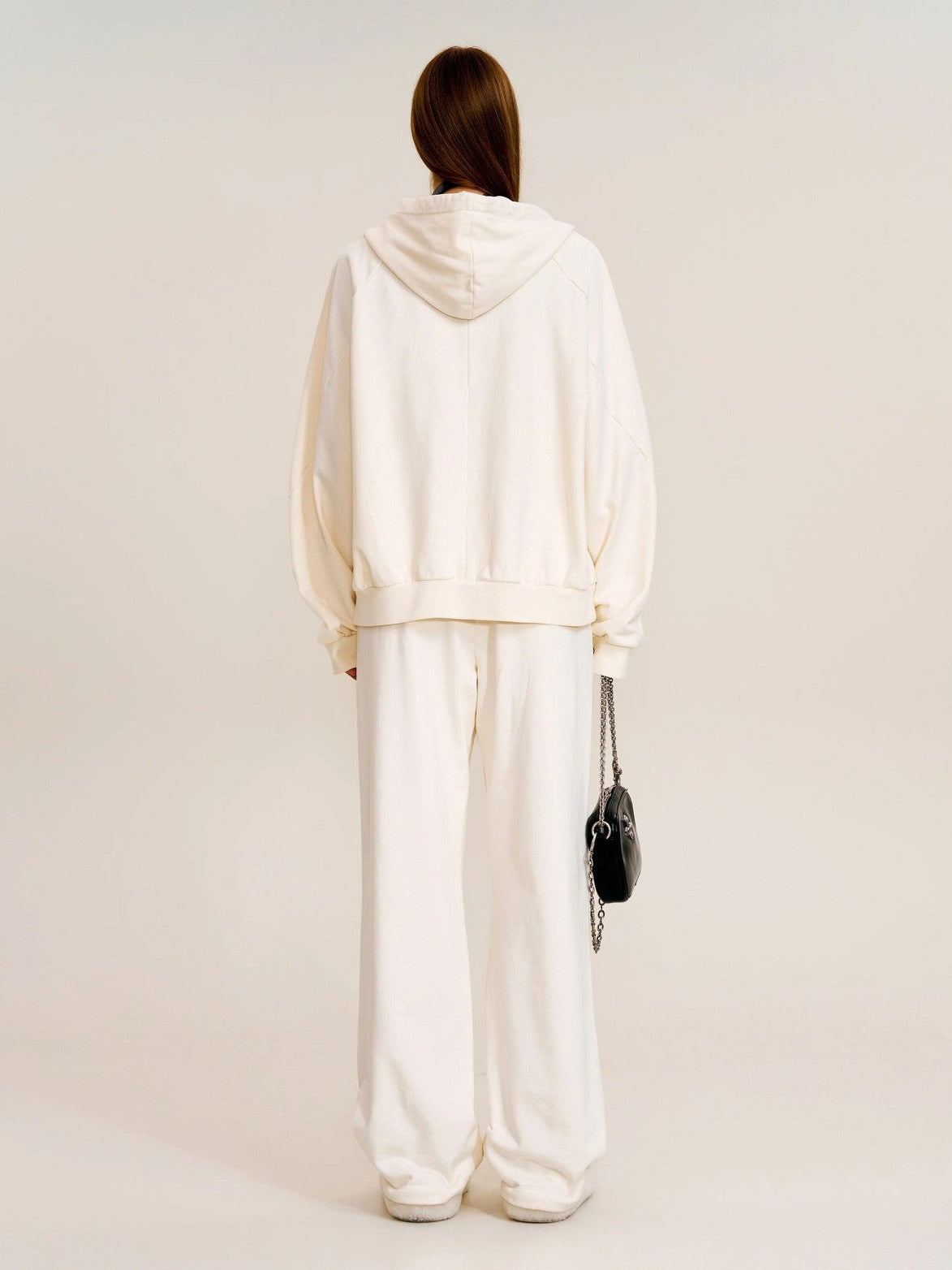 SMFK Washed Cotton Zip Up Hoodie in White - On Model