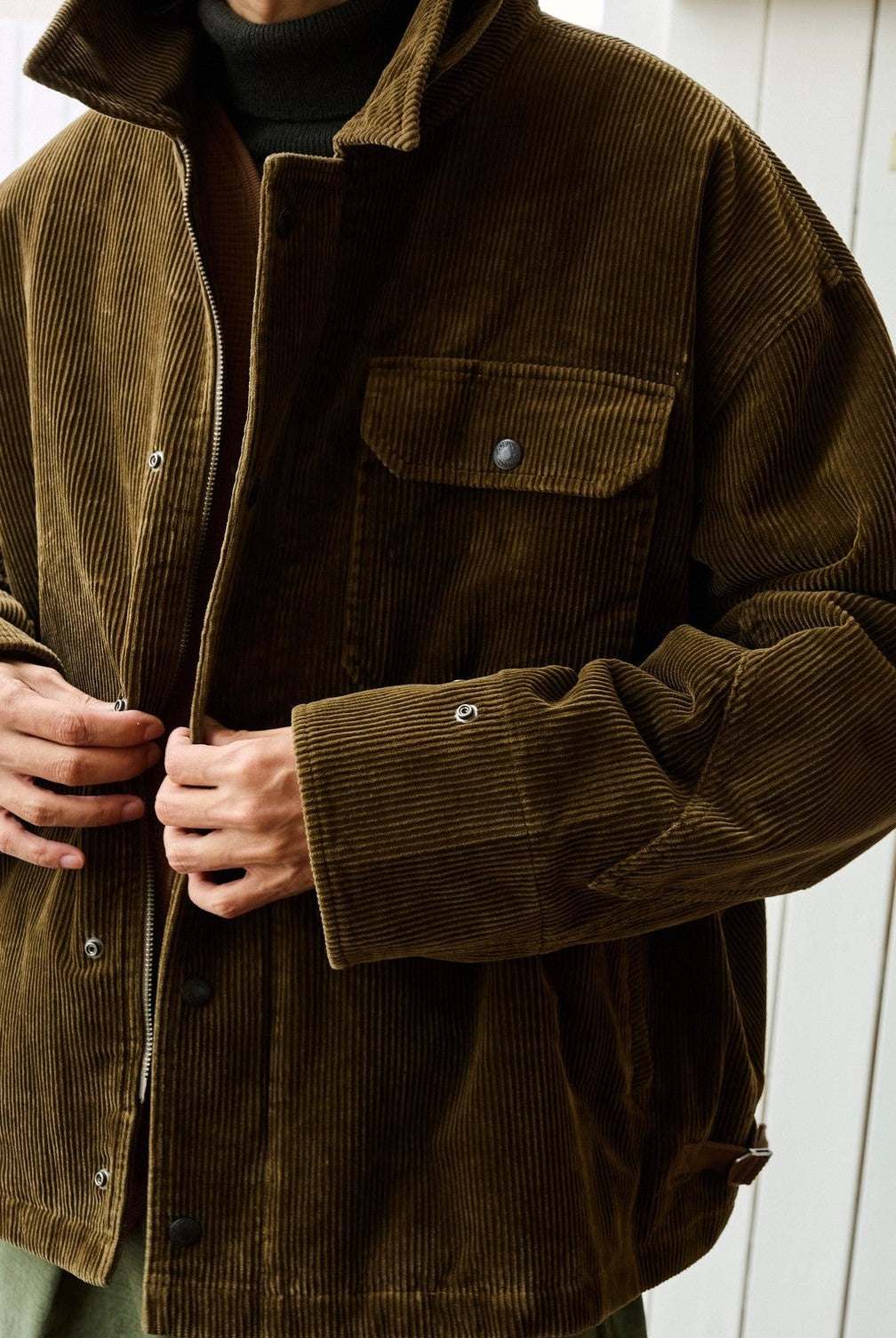 USAGE Wide Wale Corduroy Deck Jacket in Brown - On Male Model
